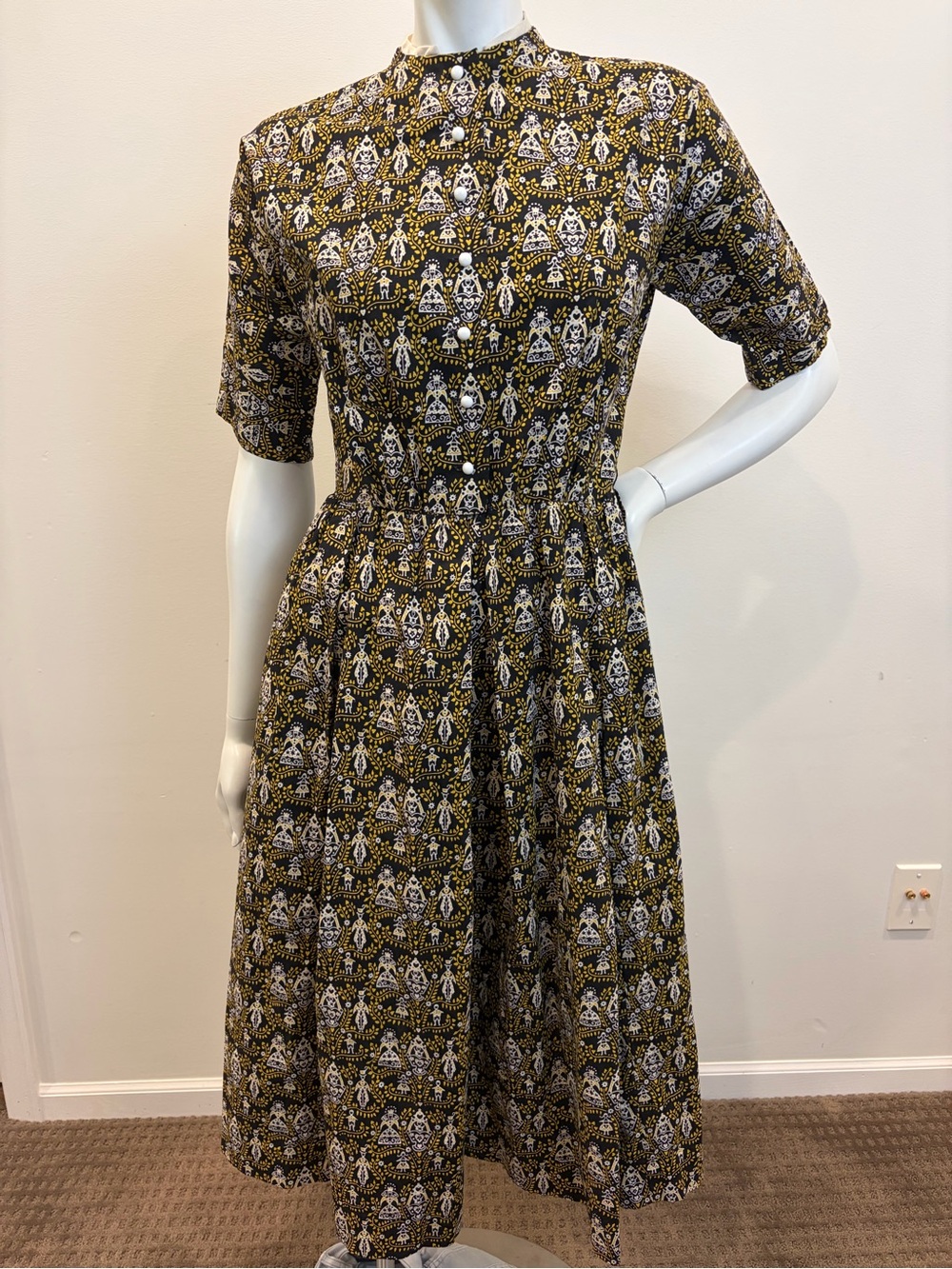 LANZ ORIGINALS Vintage 1950s Victorian People Family Print Fit & Flare Dress